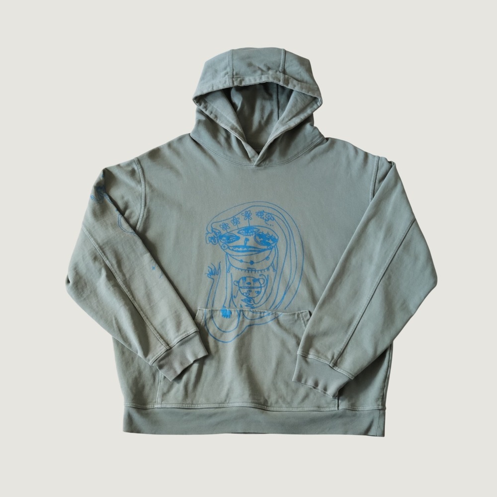 Brain Dead Hoodie Green Graphic Print Cotton Streetwear L Pullover Sweatshirt